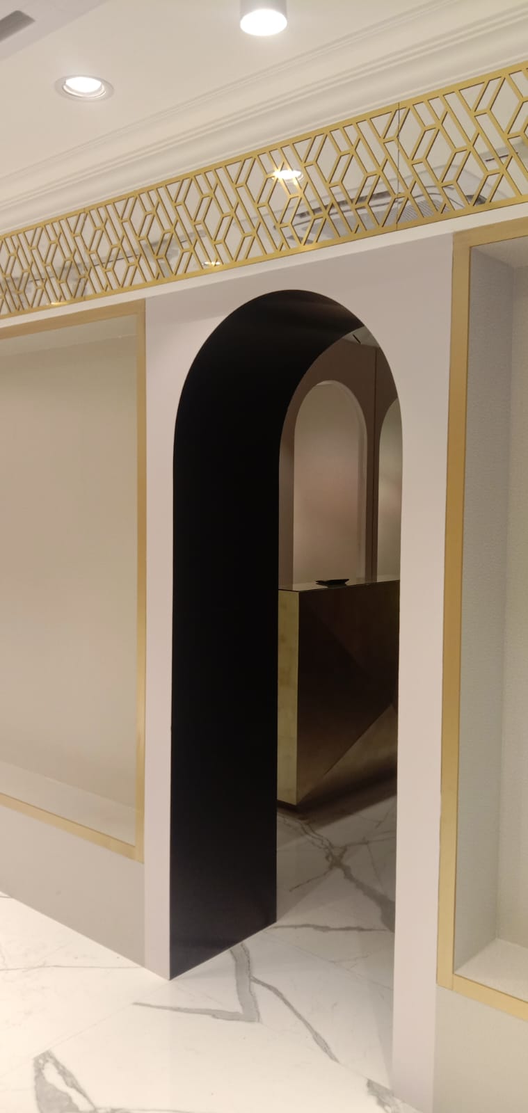 Arched Walkway with Golden Lattice Fretwork